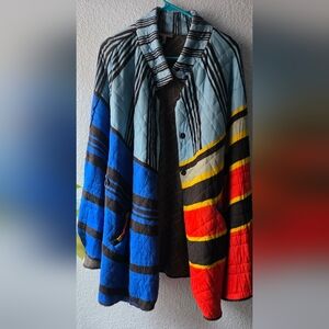 Anthropologie Colorful Striped Quilted Cape Poncho